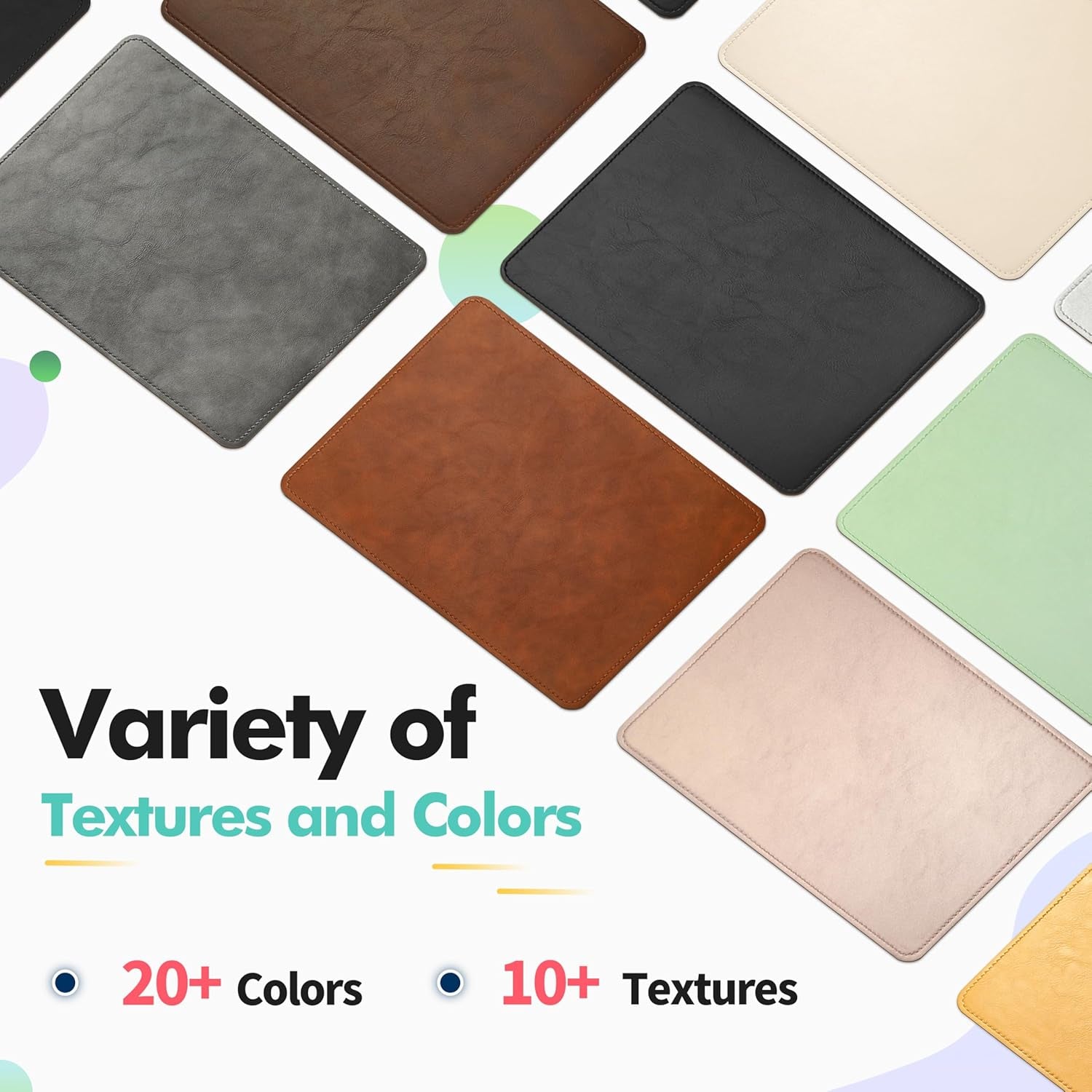 Leather Mouse Pad with Stitched Edge Micro-Fiber Base with Non-Slip Waterproof，Mouse Pad for Computers，Laptop, 8X11Inch (Milky White)