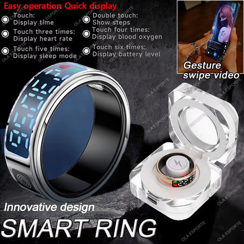 2025 Smart Ring LED Touch Display Screen Gesture Swipe Video Heart Rate Health Monitoring 5ATM Waterproof Smart Rings Men Women