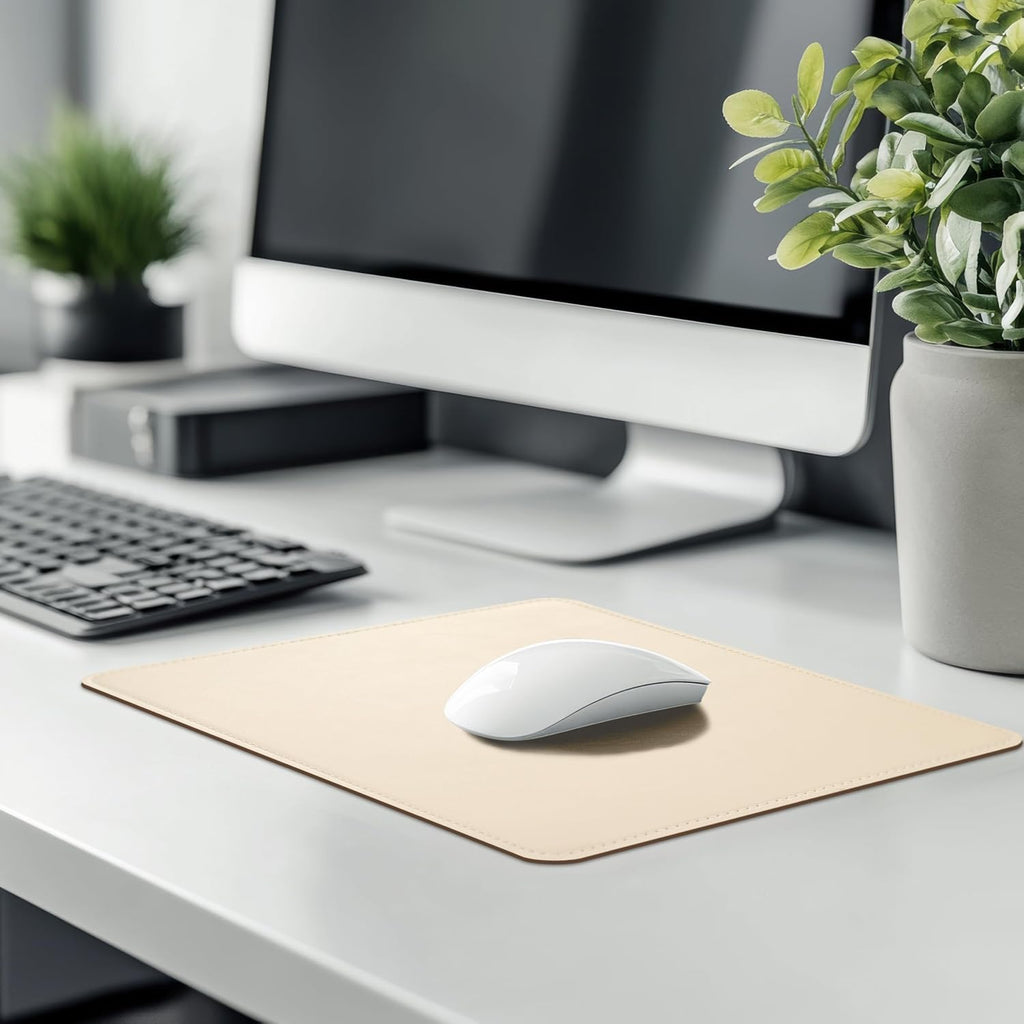 Leather Mouse Pad with Stitched Edge Micro-Fiber Base with Non-Slip Waterproof，Mouse Pad for Computers，Laptop, 8X11Inch (Milky White)