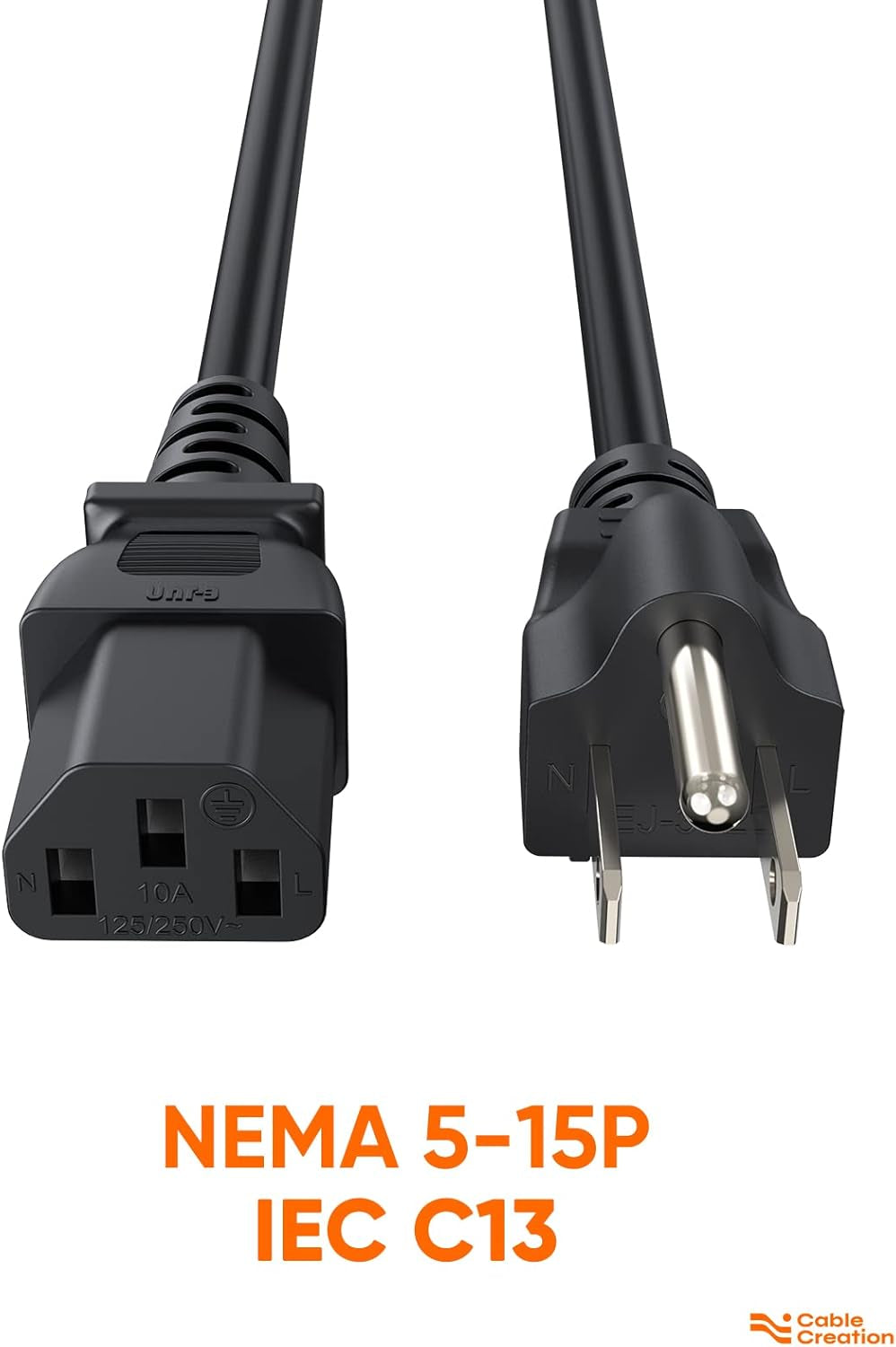 [2-Pack] 1 Feet 18 AWG Universal Power Cord for NEMA 5-15P to IEC320C13 Cable, 0.3M / Black
