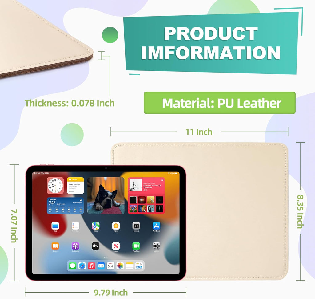 Leather Mouse Pad with Stitched Edge Micro-Fiber Base with Non-Slip Waterproof，Mouse Pad for Computers，Laptop, 8X11Inch (Milky White)