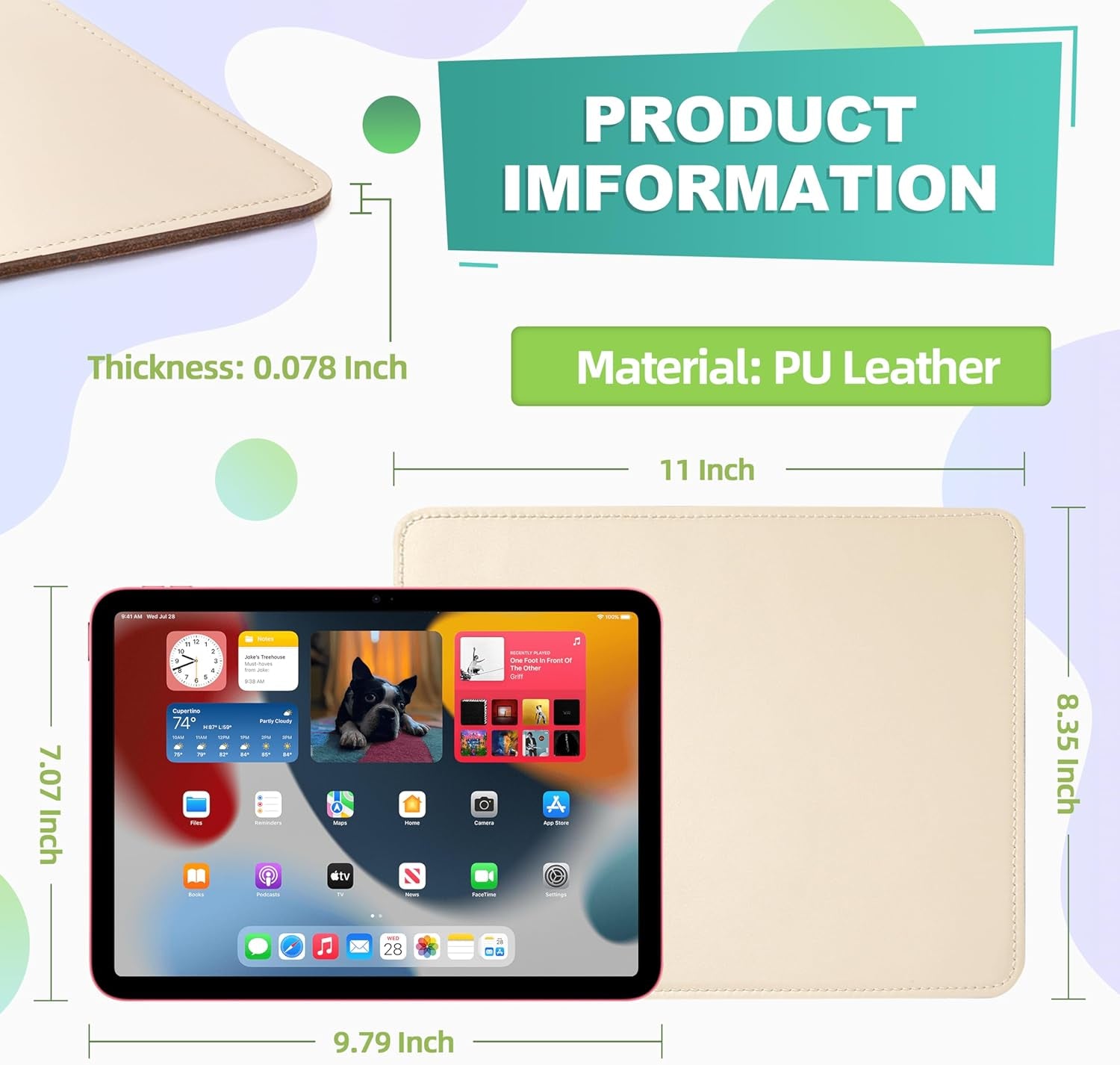 Leather Mouse Pad with Stitched Edge Micro-Fiber Base with Non-Slip Waterproof，Mouse Pad for Computers，Laptop, 8X11Inch (Milky White)