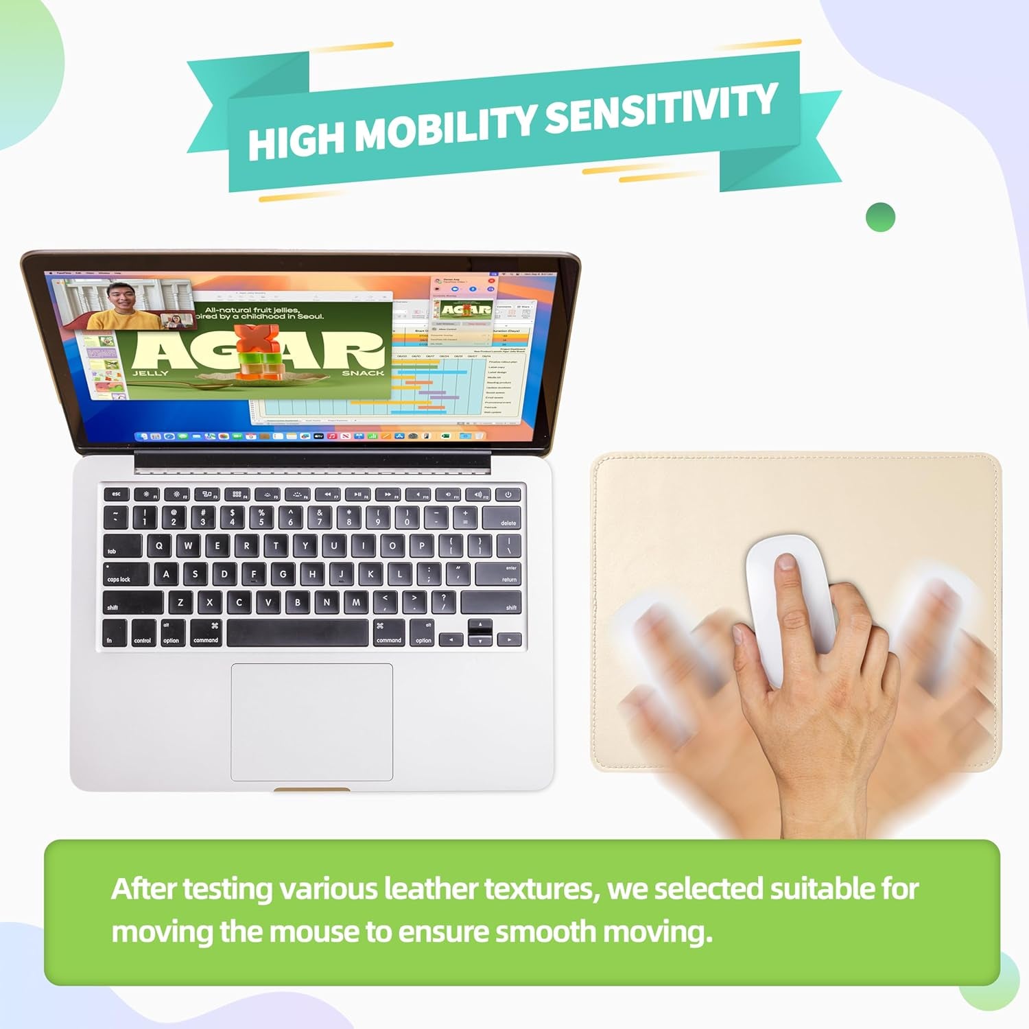 Leather Mouse Pad with Stitched Edge Micro-Fiber Base with Non-Slip Waterproof，Mouse Pad for Computers，Laptop, 8X11Inch (Milky White)