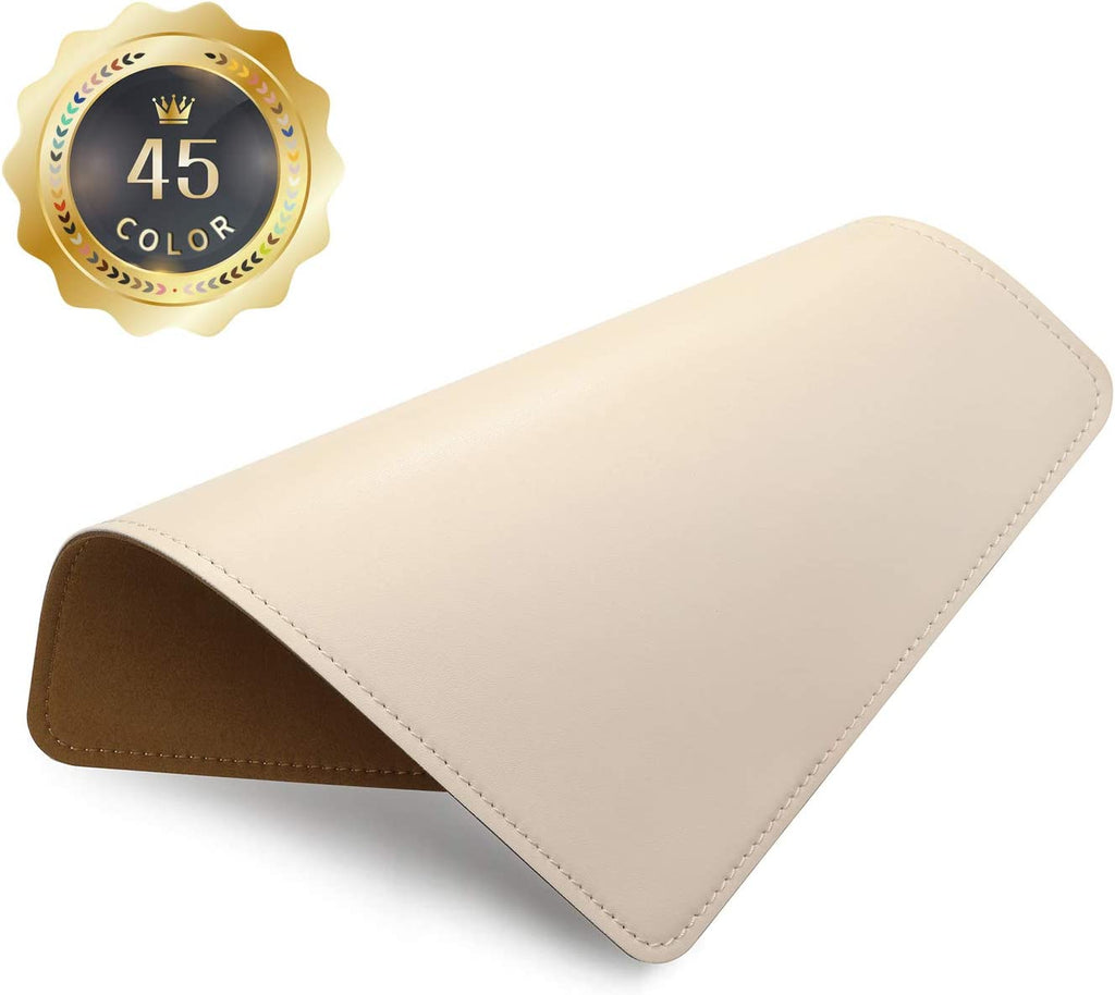 Leather Mouse Pad with Stitched Edge Micro-Fiber Base with Non-Slip Waterproof，Mouse Pad for Computers，Laptop, 8X11Inch (Milky White)